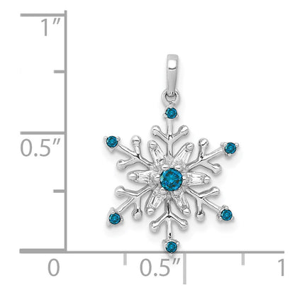 14k White Gold 1/6ct. Blue and White Real Diamond Snowflake Pendant