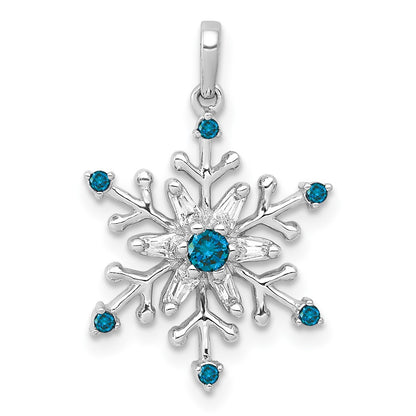 14k White Gold 1/6ct. Blue and White Real Diamond Snowflake Pendant