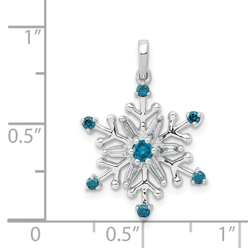 14k White Gold 1/4ct. Blue and White Real Diamond Snowflake Pendant