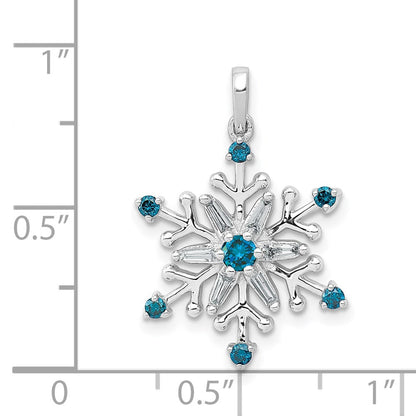 14k White Gold 1/4ct. Blue and White Real Diamond Snowflake Pendant