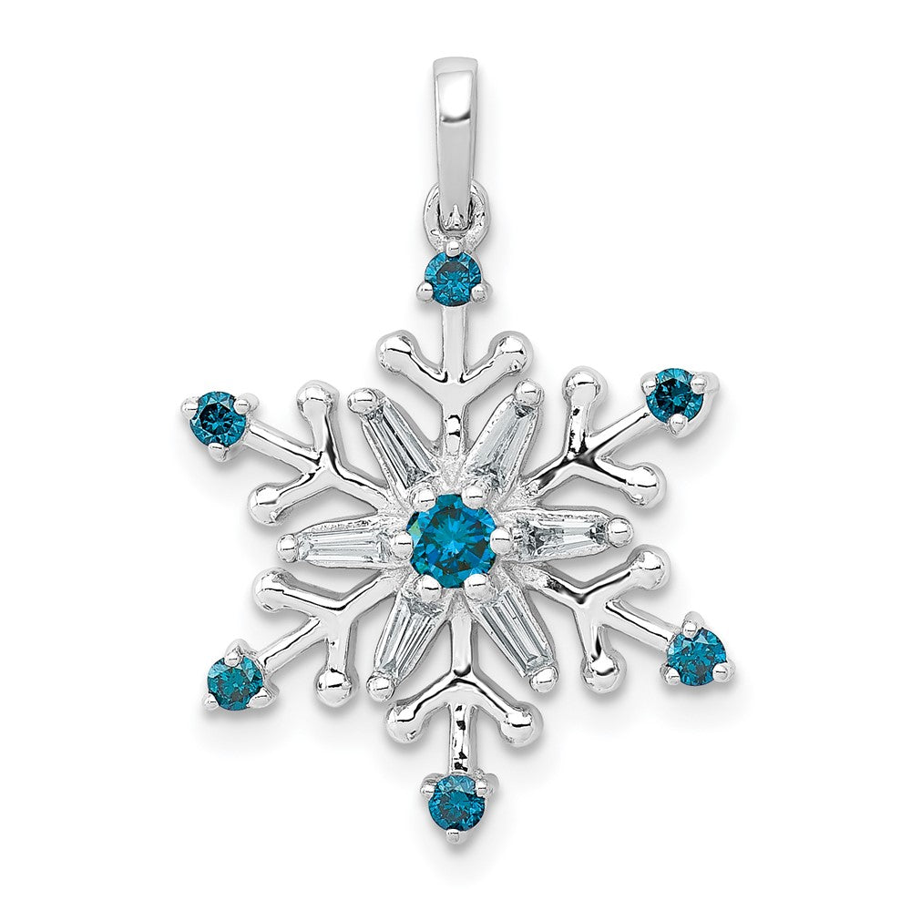 14k White Gold 1/4ct. Blue and White Real Diamond Snowflake Pendant