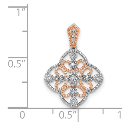 14k White Gold w/Rose Rhodium Real Diamond Vintage Pendant