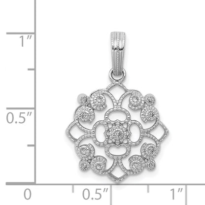 14k White Gold Fancy 1/15ct. Real Diamond Vintage Pendant