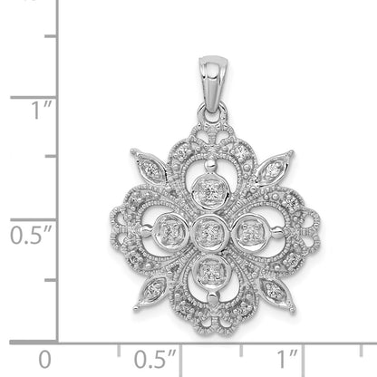 14k White Gold Filigree 1/4ct. Real Diamond Pendant