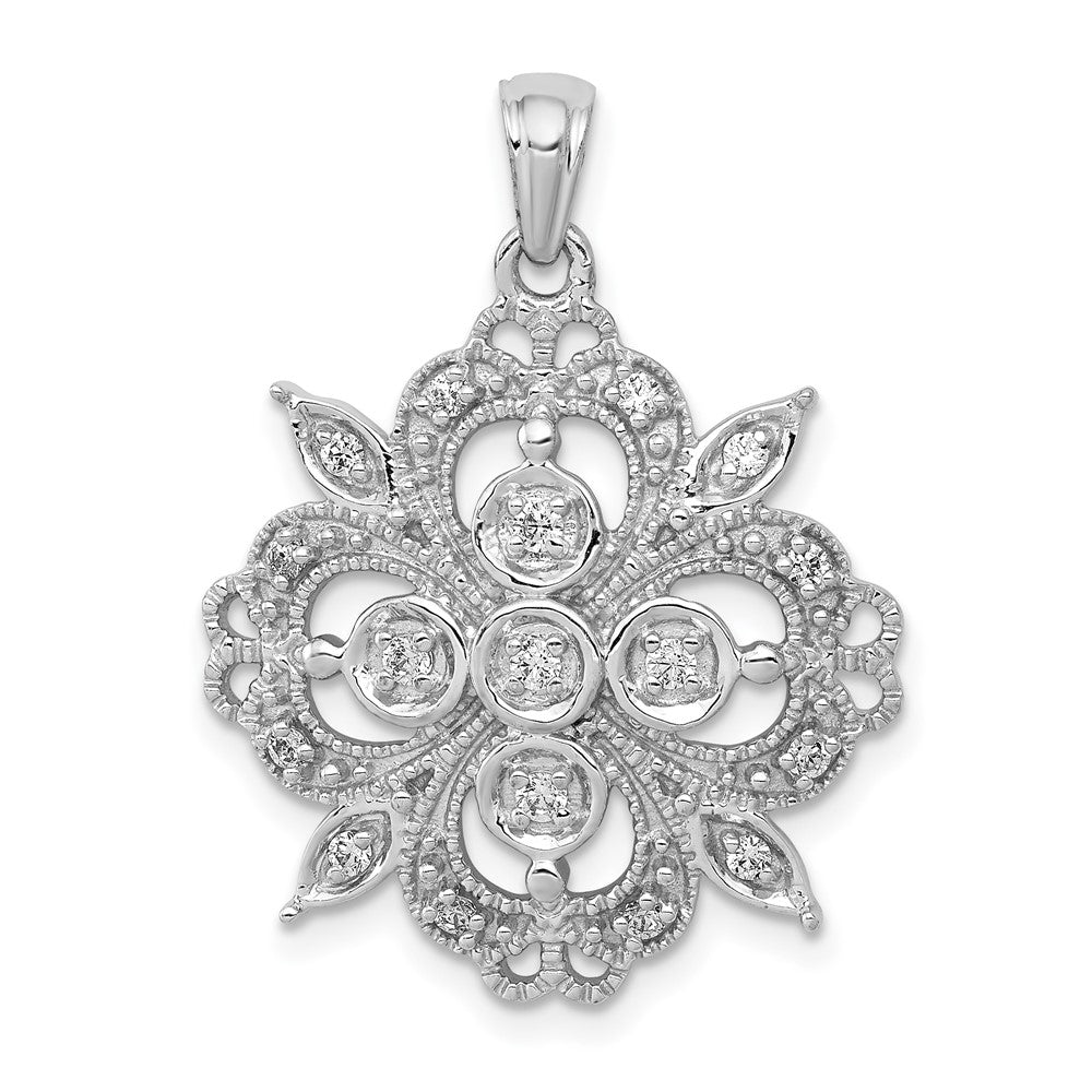 14k White Gold Filigree 1/4ct. Real Diamond Pendant