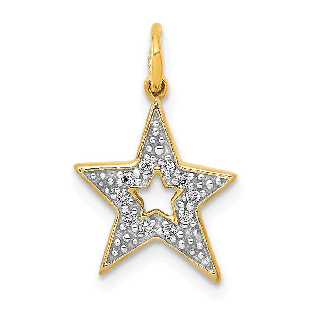 14K Yellow Gold Real Diamond Star Charm