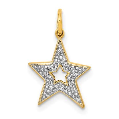 14K Yellow Gold Real Diamond Star Charm