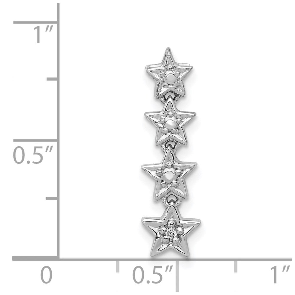 14k White Gold Real Diamond Four Stars Chain Slide