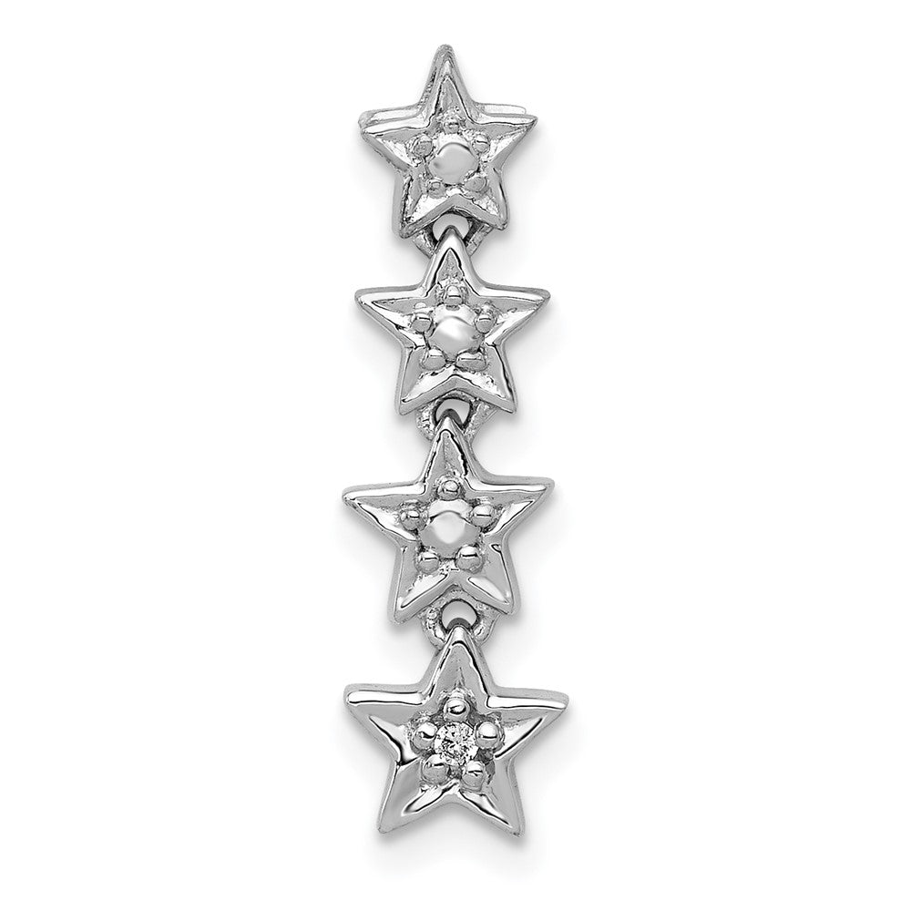 14k White Gold Real Diamond Four Stars Chain Slide