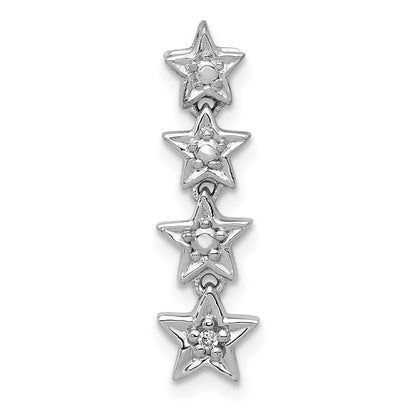 14k White Gold Real Diamond Four Stars Chain Slide