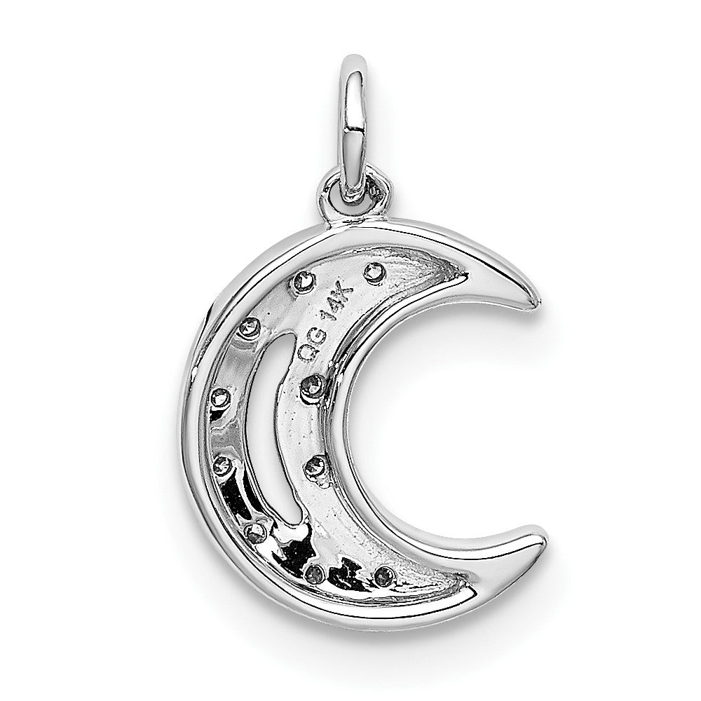 14k White Gold Real Diamond Moon Charm