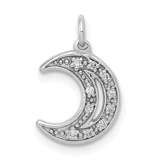 14k White Gold Real Diamond Moon Charm