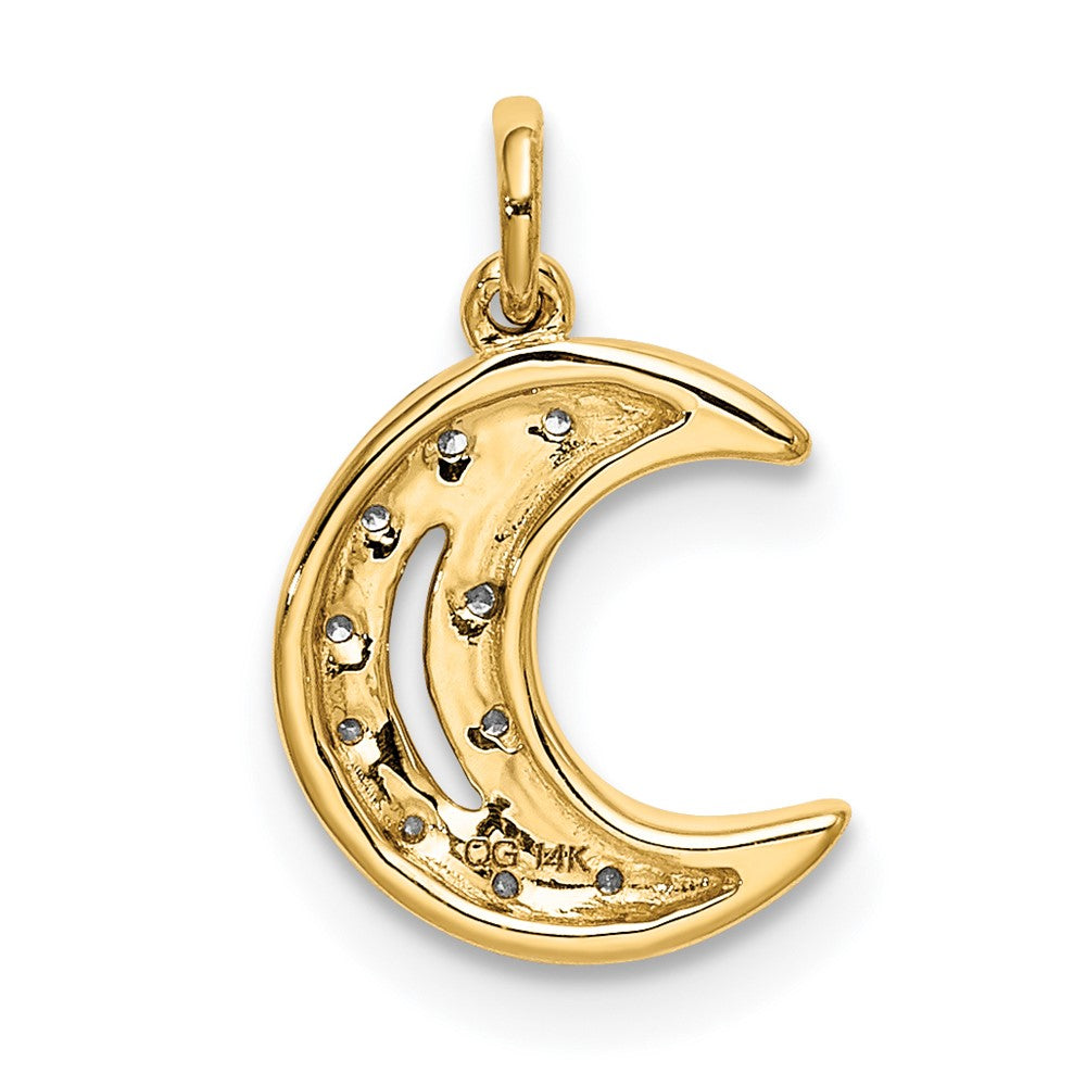 14K Yellow Gold Real Diamond Moon Charm