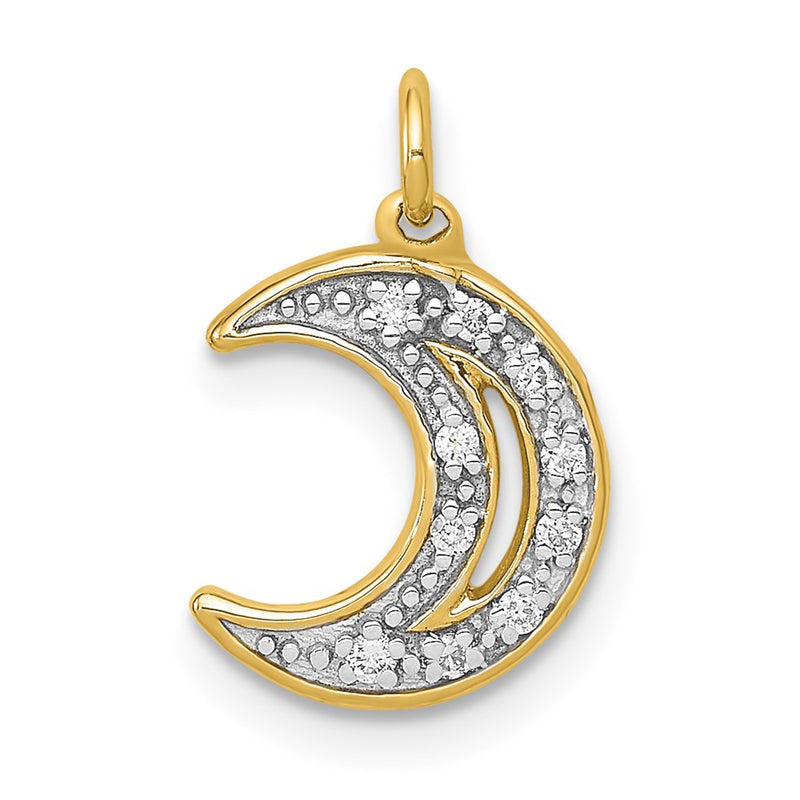14K Yellow Gold Real Diamond Moon Charm