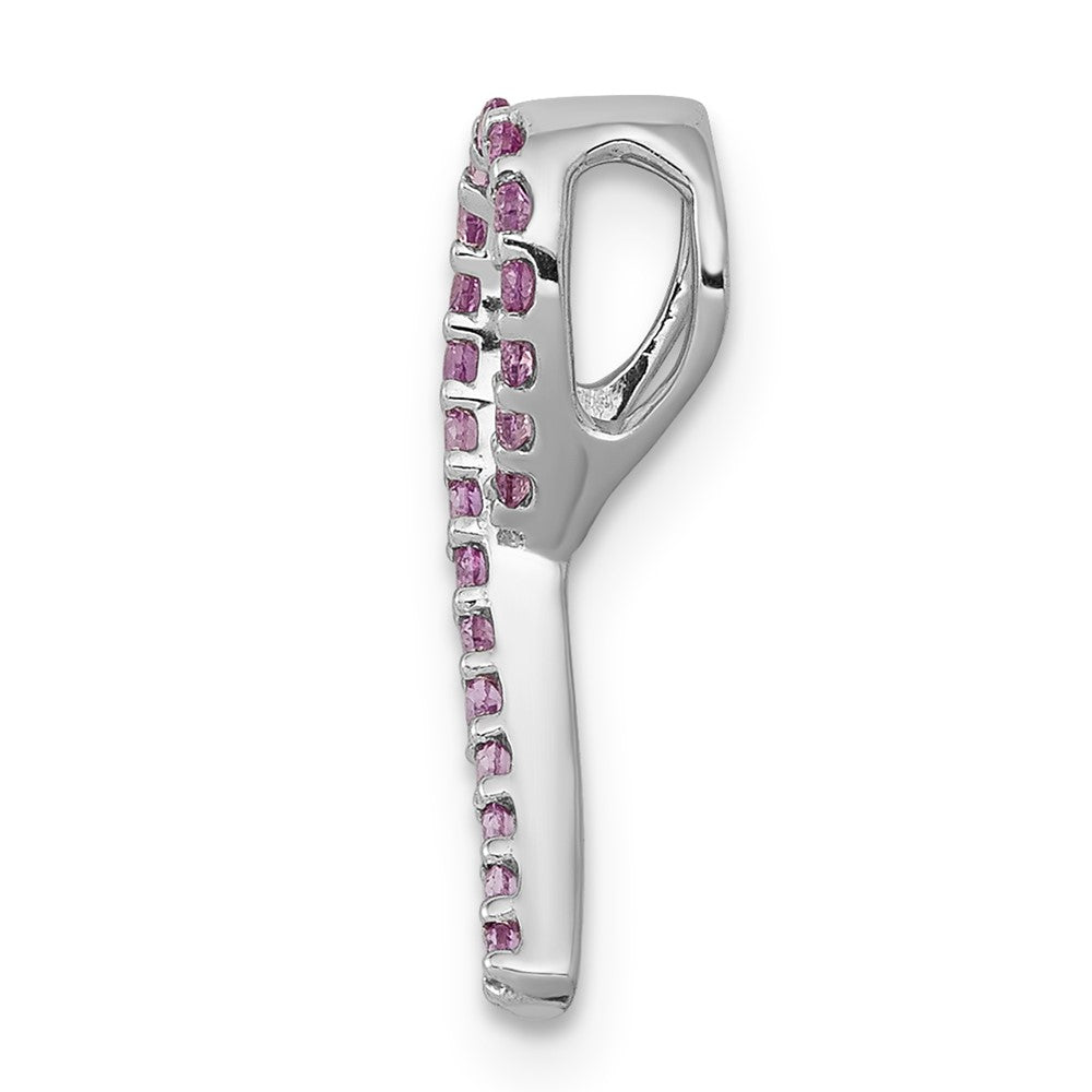 Solid 14k White Gold Awareness PinK Simulated Sapphire Slide Pendant