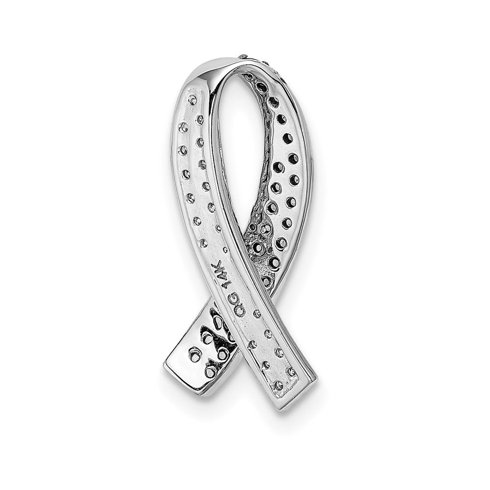 14k White Gold Real Diamond Lab Created Pink Sapphire Awareness Slide Pendant