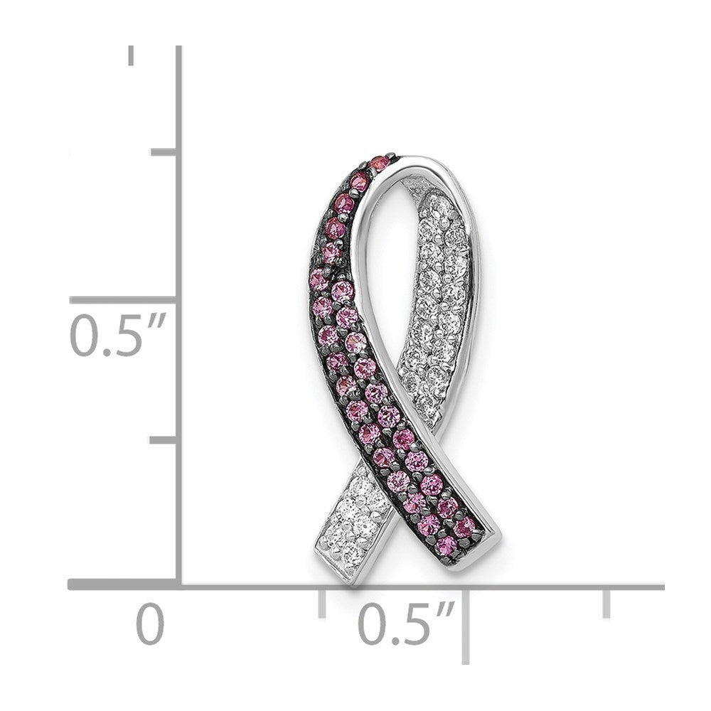 14k White Gold Real Diamond Lab Created Pink Sapphire Awareness Slide Pendant