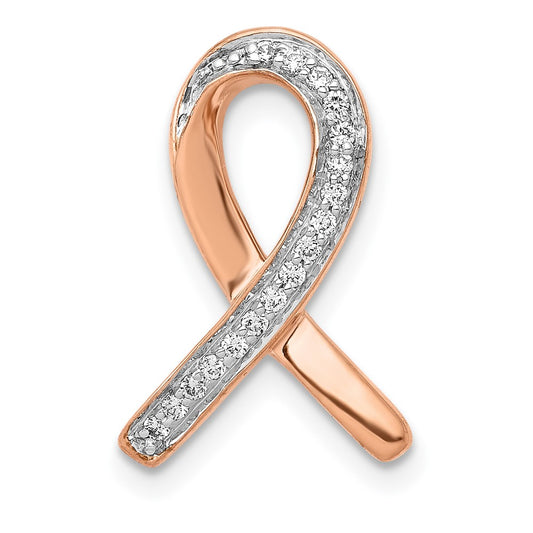 Solid 14k Rose Gold Simulated CZ Awareness Chain Slide