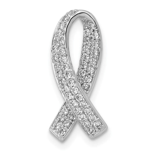 Solid 14k White Gold Awareness Simulated CZ Chain Slide Pendant