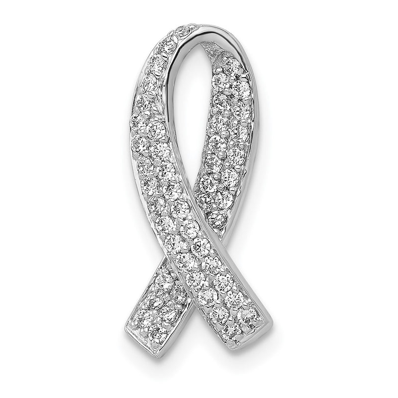 14k White Gold Awareness Real Diamond Chain Slide Pendant