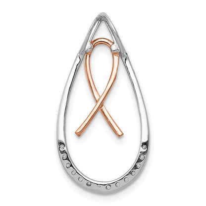 14k Two-Tone Gold Real Diamond Awareness Ribbon Teardrop Chain Slide