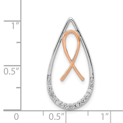 14k Two-Tone Gold Real Diamond Awareness Ribbon Teardrop Chain Slide