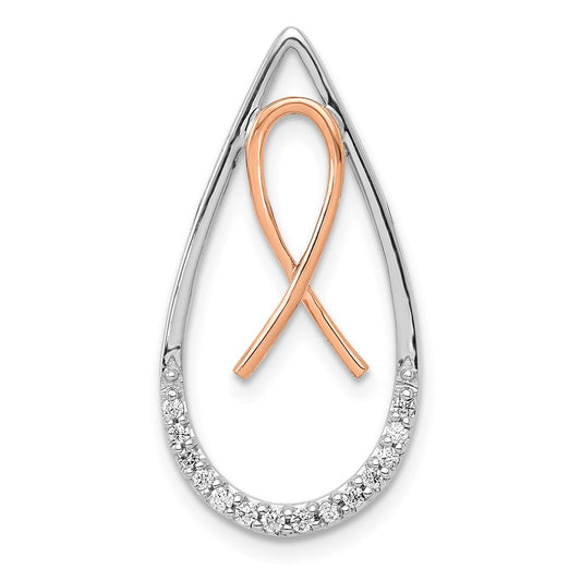 Solid 14k Two-tone Simulated CZ Awareness Ribbon Teardrop Chain Slide