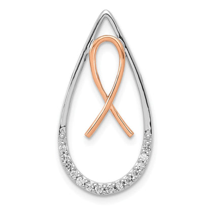 14k Two-Tone Gold Real Diamond Awareness Ribbon Teardrop Chain Slide