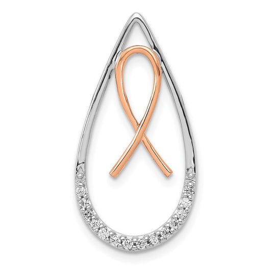 14k Two-Tone Gold Real Diamond Awareness Ribbon Teardrop Chain Slide