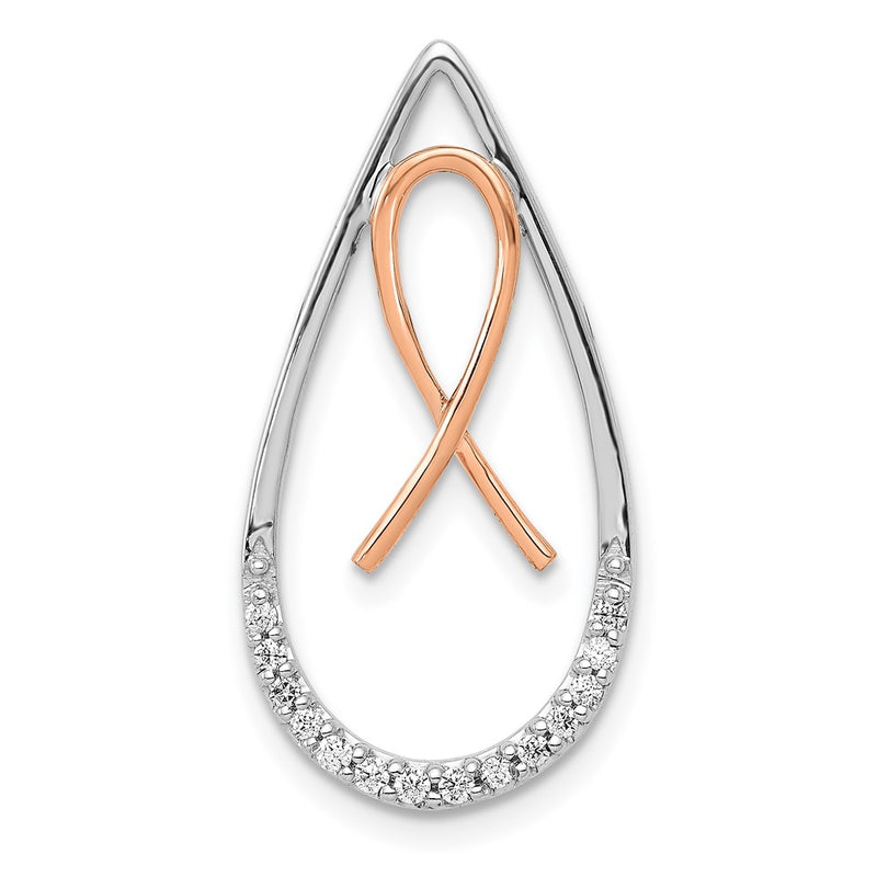 14k Two-Tone Gold Real Diamond Awareness Ribbon Teardrop Chain Slide
