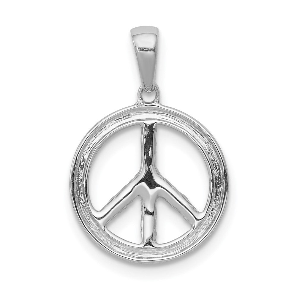 14k White Gold Real Diamond Peace Sign Pendant