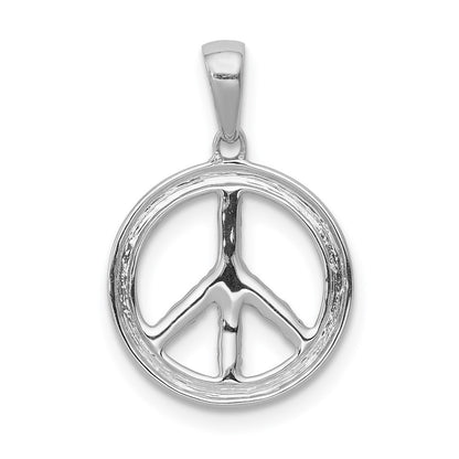 14k White Gold Real Diamond Peace Sign Pendant