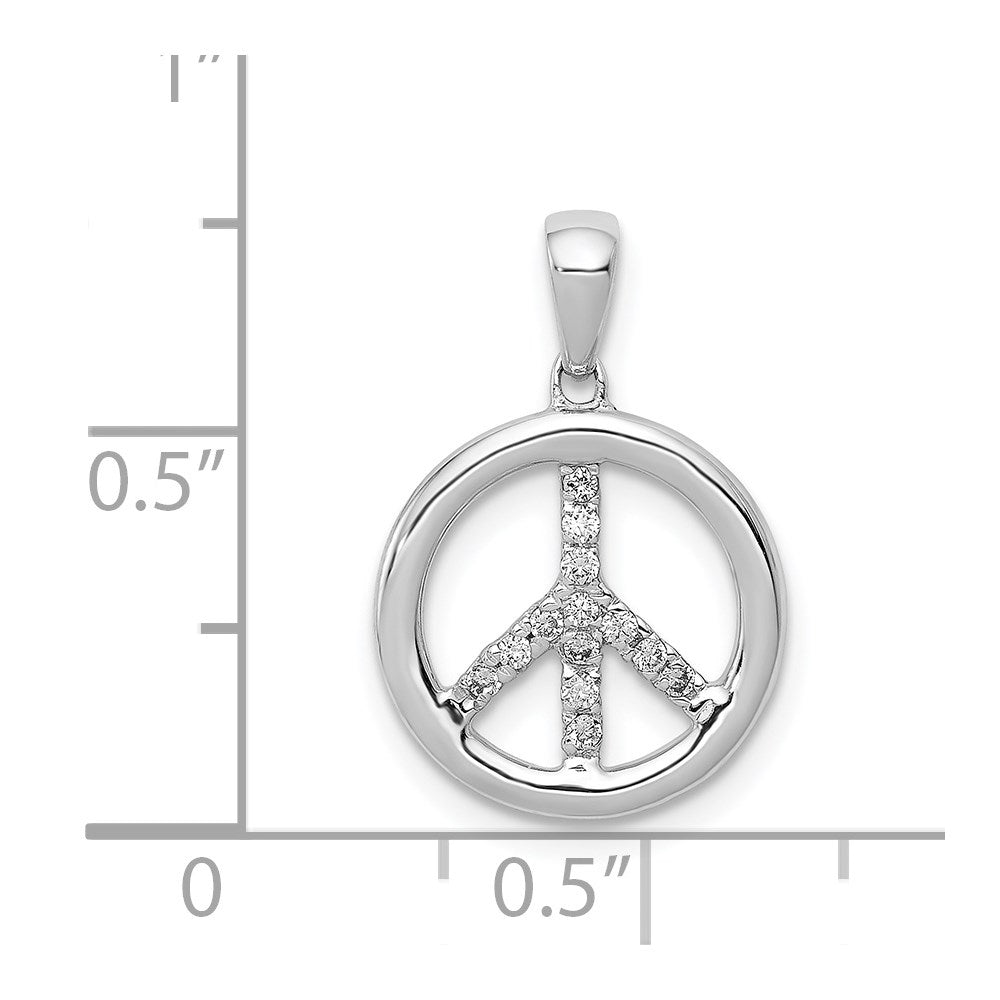 14k White Gold Real Diamond Peace Sign Pendant