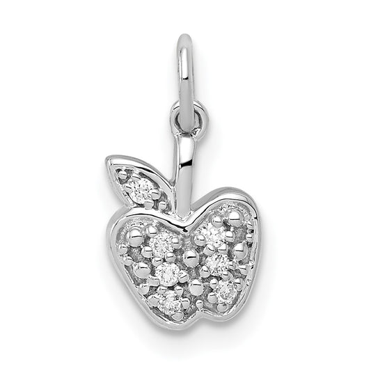 14k White Gold Real Diamond Apple Charm