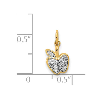 14K Yellow Gold Real Diamond Apple Charm