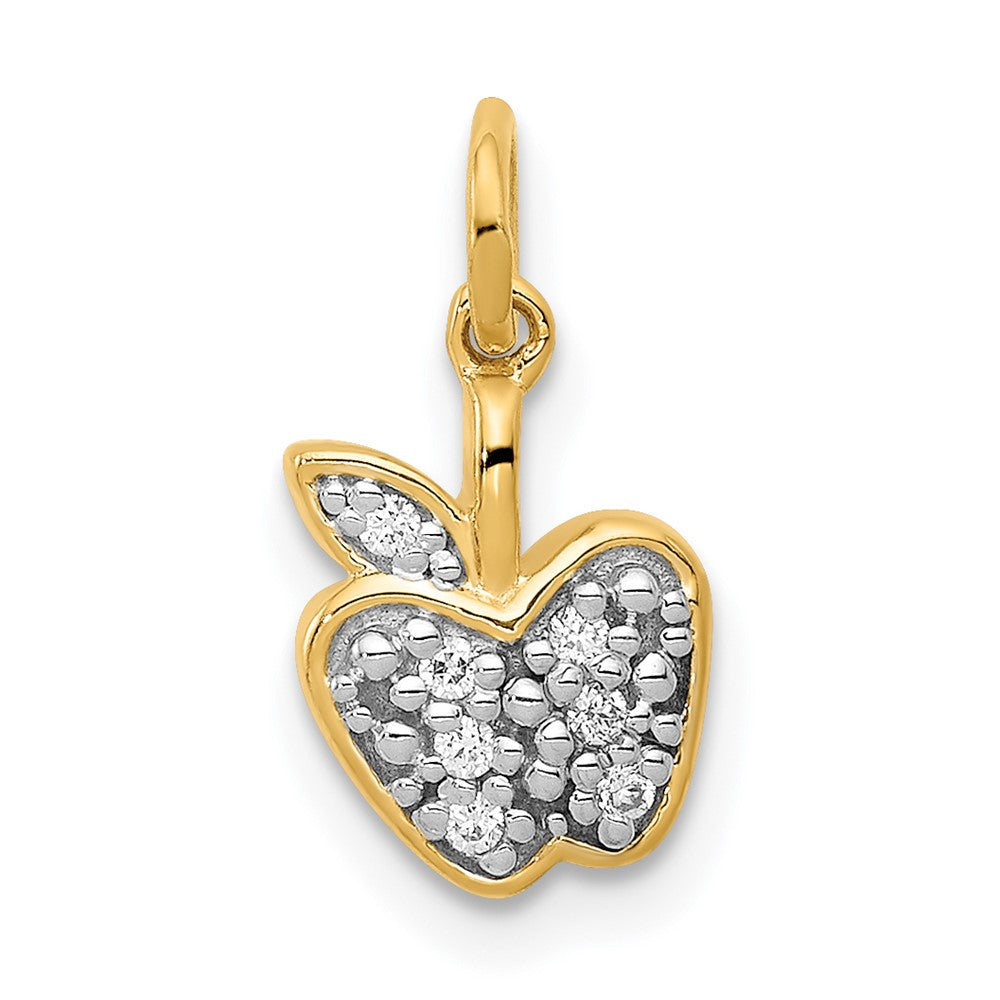 14K Yellow Gold Real Diamond Apple Charm
