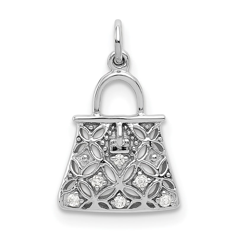 14k White Gold Real Diamond Handbag Charm