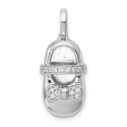 14k White Gold Real Diamond Baby Girl Shoe Pendant