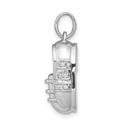 14k White Gold Real Diamond Baby Boy Shoe Pendant