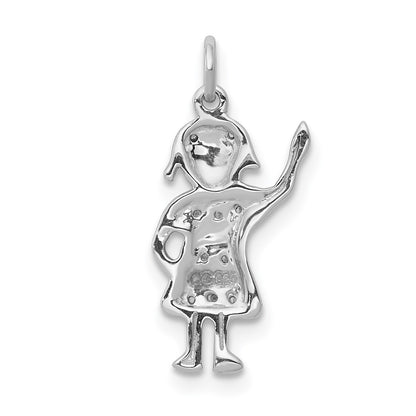 14k White Gold Real Diamond Girl Charm