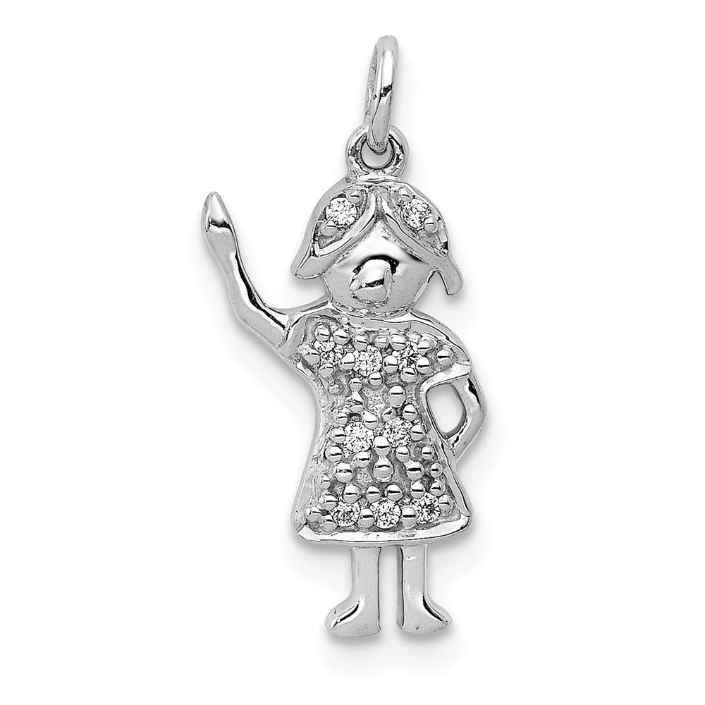 14k White Gold Real Diamond Girl Charm