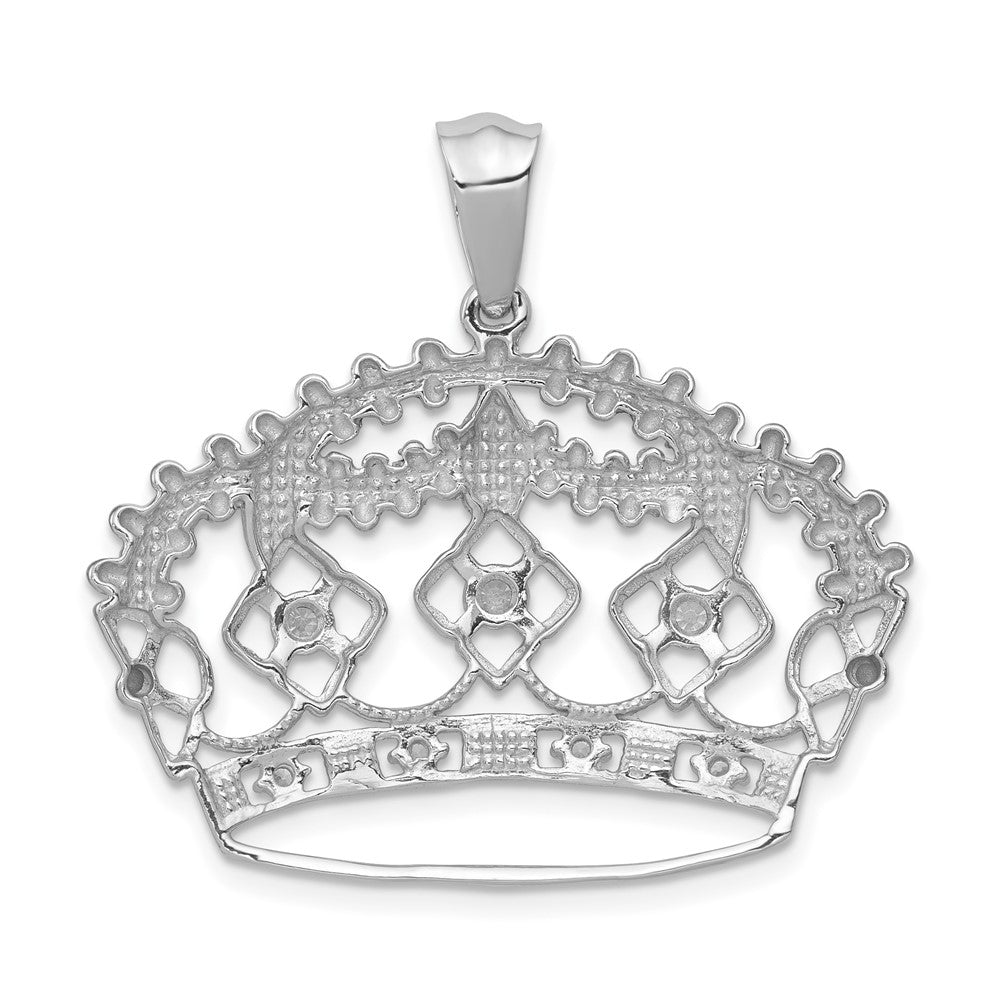 14k White Gold Real Diamond Crown Pendant