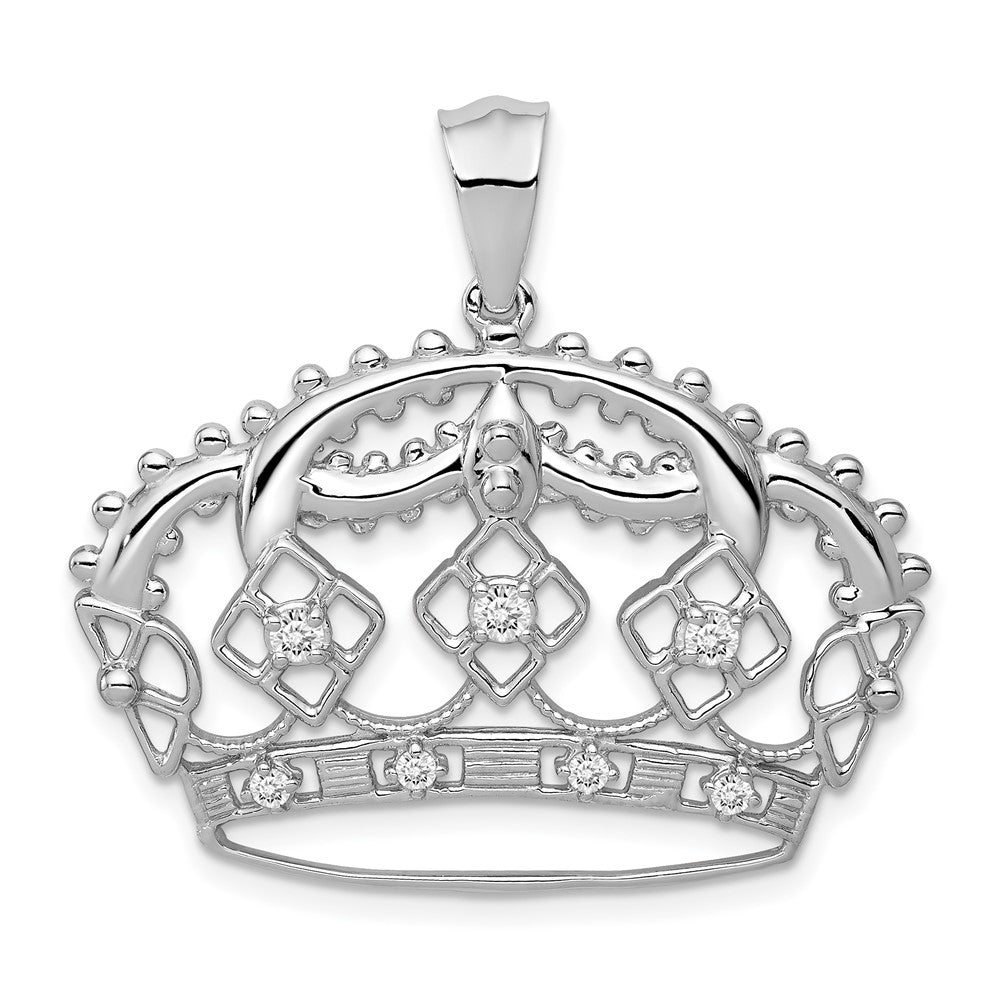 14k White Gold Real Diamond Crown Pendant