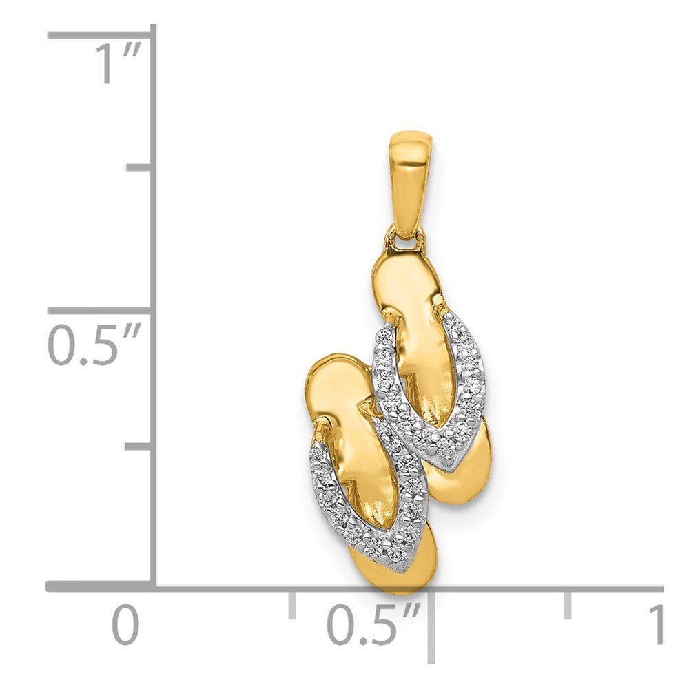 14k Yellow Gold and Rhodium Real Diamond Flip Flops Charm