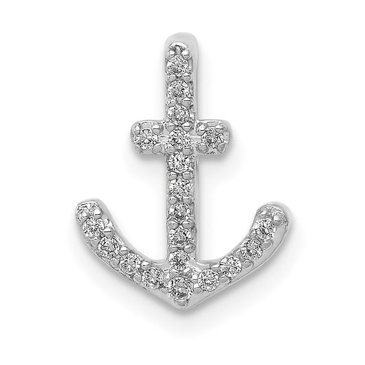 Solid 14k White Gold 1/10ct. Simulated CZ Anchor Chain Slide