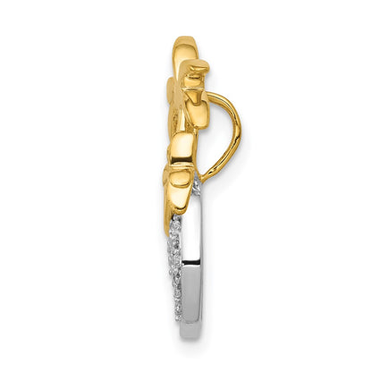 14k Two-Tone Gold Real Diamond Double Palm Tree and Wave Chain Slide