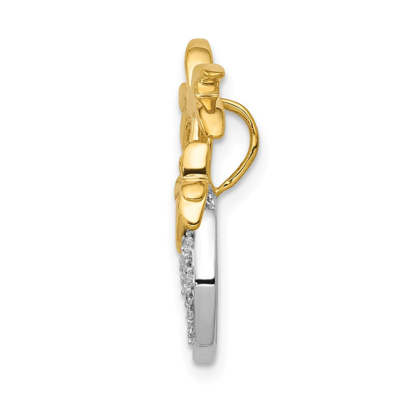 14k Two-Tone Gold Real Diamond Double Palm Tree and Wave Chain Slide
