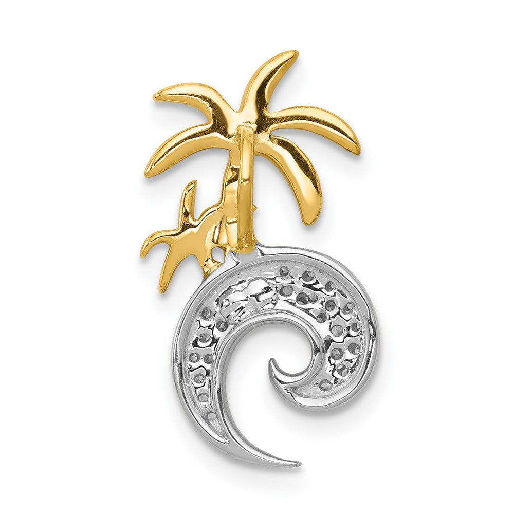 14k Two-Tone Gold Real Diamond Double Palm Tree and Wave Chain Slide