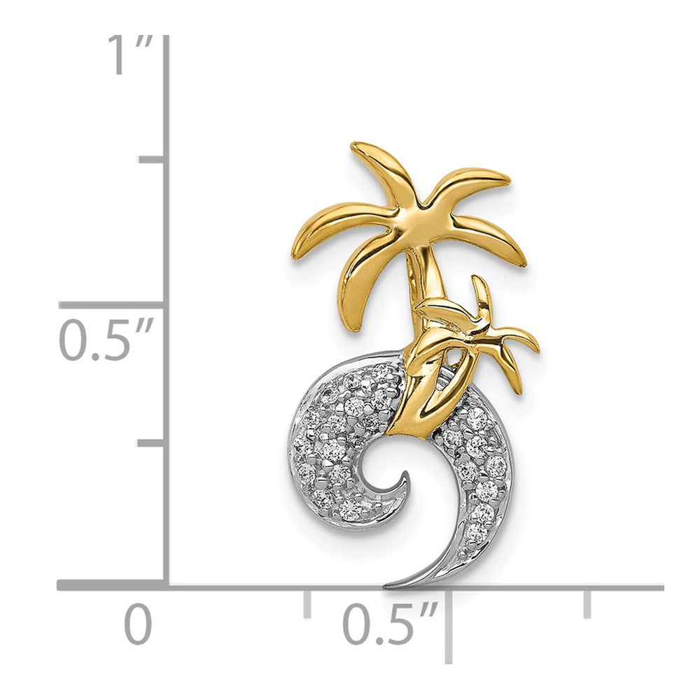 14k Two-Tone Gold Real Diamond Double Palm Tree and Wave Chain Slide