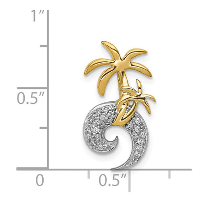 14k Two-Tone Gold Real Diamond Double Palm Tree and Wave Chain Slide